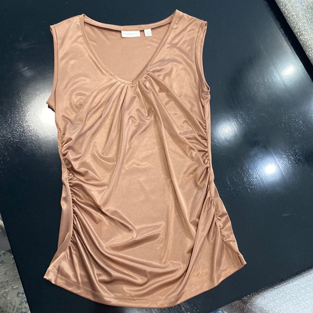 Gold Glitzy V-Neck New York & Company Top Size Medium